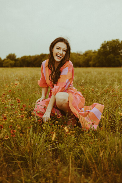 Colorful senior session in a wildflower field in Buffalo Gap, TX