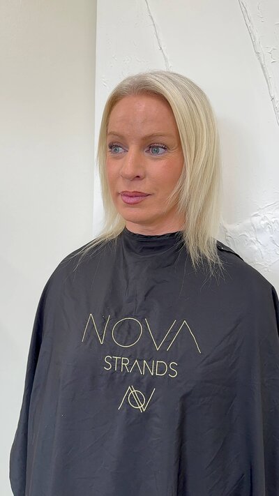 Bright Blonde client with chemical breakage and postpartum hairloss before extensions