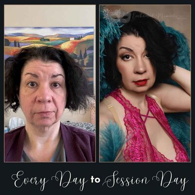 Photo of a womans ' transformation before and after a boudoir session
