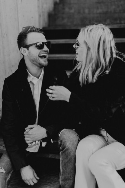 Engaged couple Catherine and Kevin posing during their Charlottesville engagement session