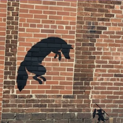 Shadow of fox and mouse warrior mural