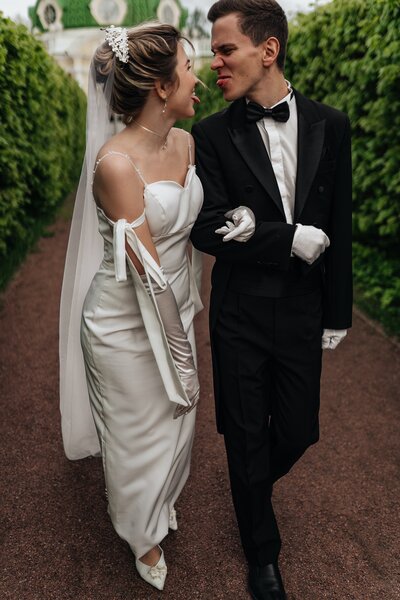 Cheerful Newlyweds Sharing a Playful Moment