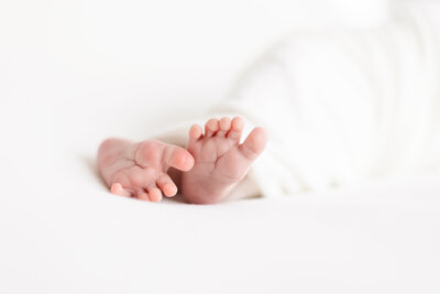Newborn baby feet in Boise portrait studio.
