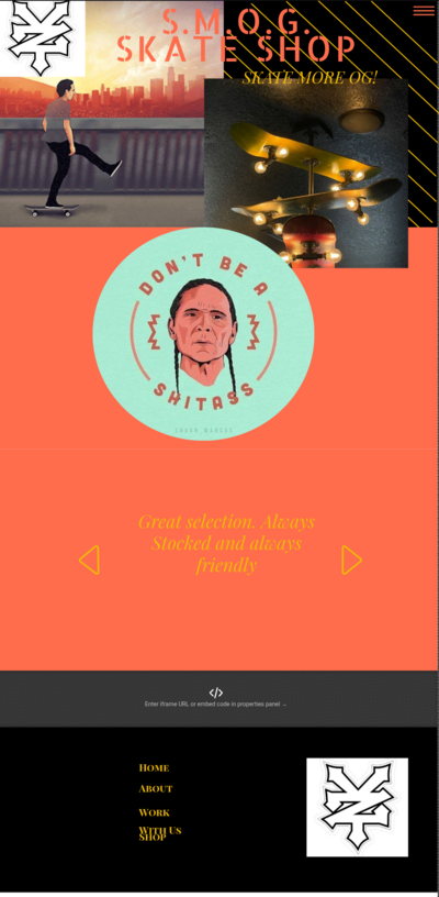 Shep's Mock Showit site Smog Skate shop Homepage