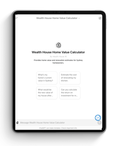 iPad mockup of the AI powered home value calculator and renovation estimate
