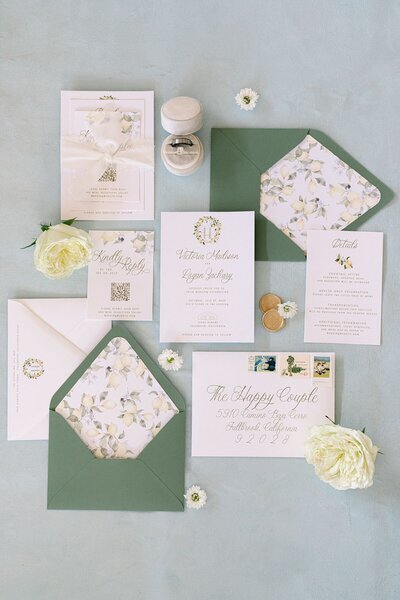 San Diego Wedding Invitation Flay Lay Design with Tuscan Theme