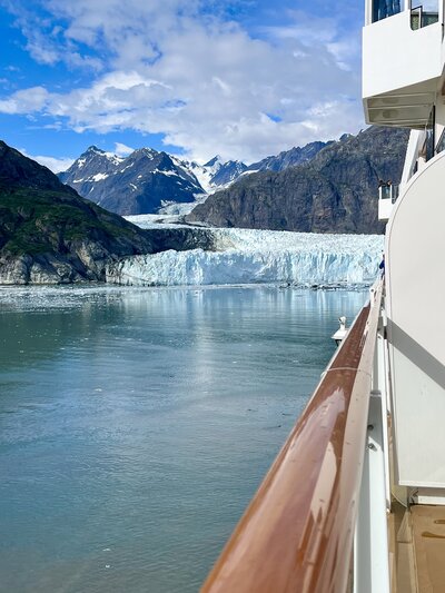 the view of glaciers from the side of a cruise ship