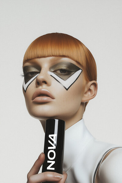 Editorial brand photography concept with bold text and playful styling