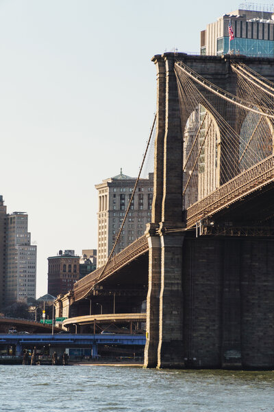 The Brooklyn Bridge in New York City with its iconic architecture
