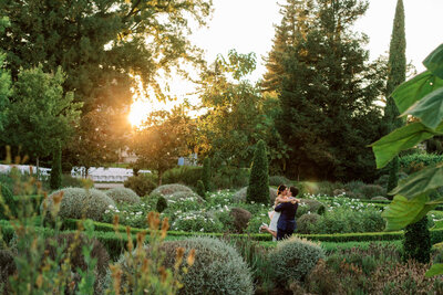 bride and groom sunset reception dress sunken garden