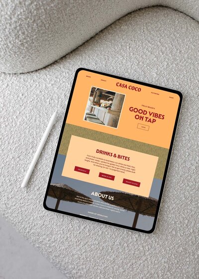 Screenshot of Casa Coco branding and custom Showit website by Soltide