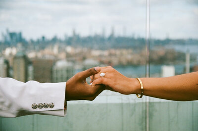 Film photo of an elopement in Brooklyn, NY on a rooftop 