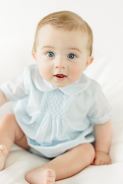 studio milestone of six month baby boy in Kinston, NC