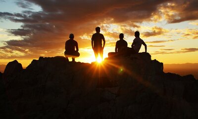 People On A Mountain Watching A Sunrise Project Basecamp