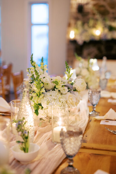 Tall votives and colorful candles at Glen Foerd Estate in Philadelphia, PA