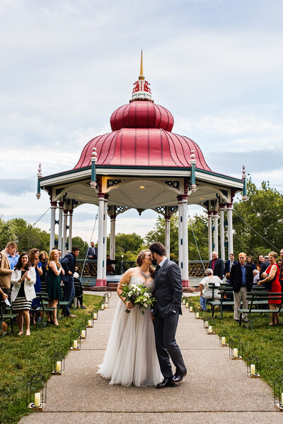 Wedding photo at St. Louis wedding venue Tower Grove Park Music Stand