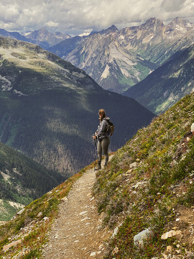 Woman hiking mountain