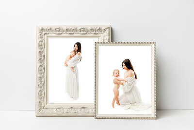 maternity portraits of expectant mother framed in white frames featuring artwork by one good shot photography in fresno ca