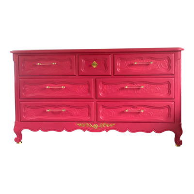Beautiful pink dresser with gold details curated furniture painted furniture western mass