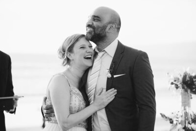 Wedding photo of Tapan and Rebecca Maniar on the beach in Santa Monica, California