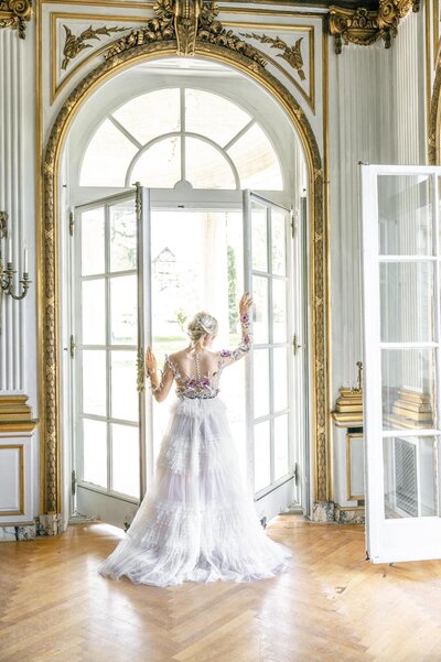 Bride opening french door