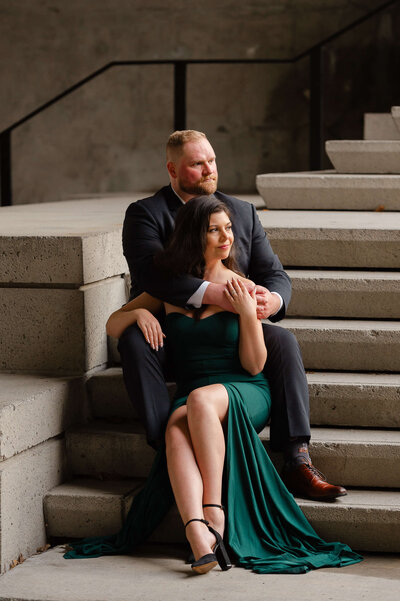 Ottawa wedding photos of an engagement ring  and a couple about to kiss
