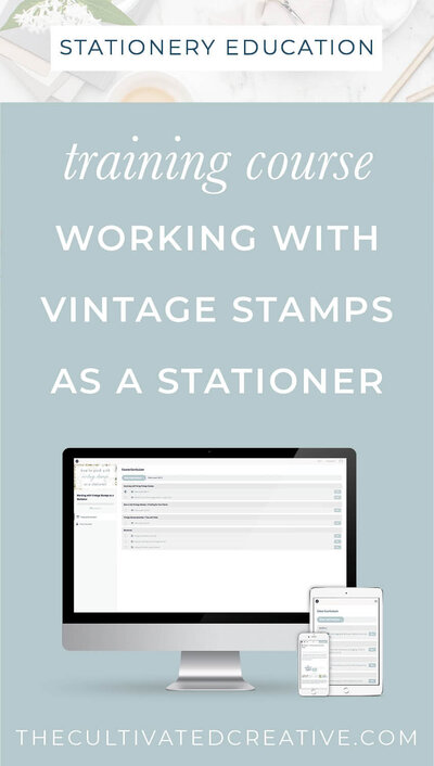 This course is perfect for the stationery designer who wants to start offering vintage stamps to their wedding invitation clients but doesn't know how to get started or how to add it to your list of services. Created by Heather O'Brien Designs #weddingvendor #weddingstationer #weddingstationery #weddinginvitations #luxuryweddinginvitations #vintagestamps #stampsforwedding