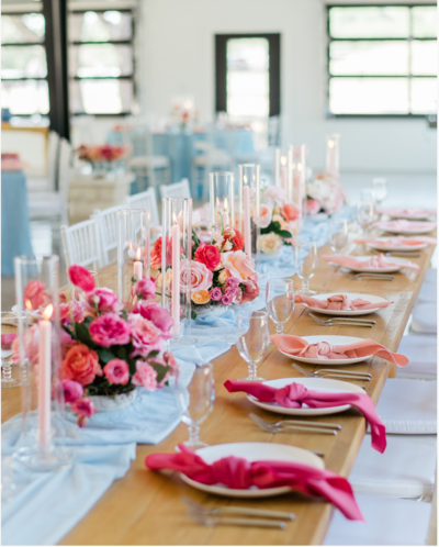Color table settings at 71 West Ranch Austin wedding planned by Bianca Nichole and Co