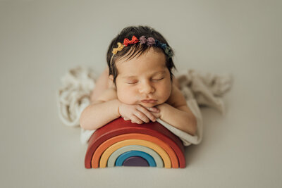 rainbow baby girl newborn studio session in Tampa, Florida