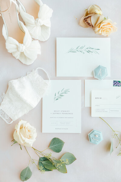 McCall Wedding Photographer Details Flatlay with Mask