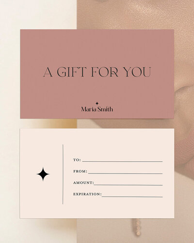 Minimal gift voucher for a wedding makeup artist, blending sleek design with soft glam inspiration.