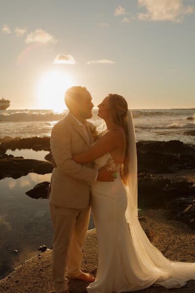 couple embracing on the beach