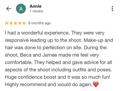 Google review for Beca Bruner Photo