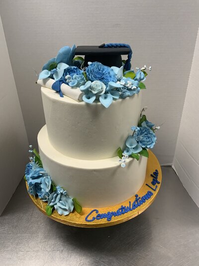 custom white wedding cake with flowers