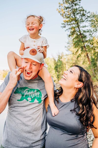 Family photo take outside at Maclay Flat in Missoula, MT