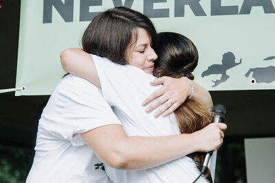 Two women hug during wish presentation