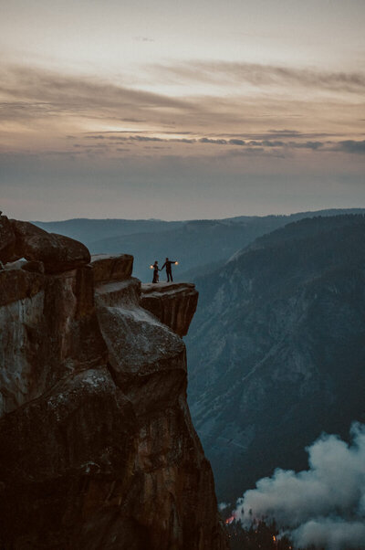 Bride and Groom Elopement Wedding at Taft Point in Yosemite with view of El Capitan