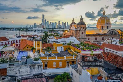 Picture of historic Cartagena and cathedral with colorful rooftops