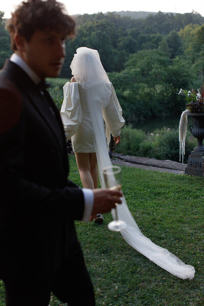 Stylish bride and groom on Newbury street