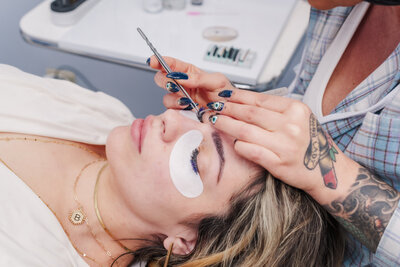 Close-up of lash extensions being applied — Artistry by Jessica, professional lash artist in Bethel, CT