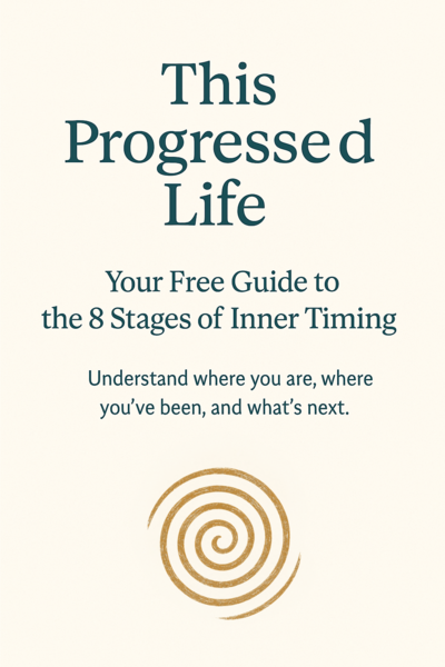 Cover design of the Free 8 Stages of Inner Timing Guide by Lidia Ranieri, showing the spiral framework of life’s cycles.