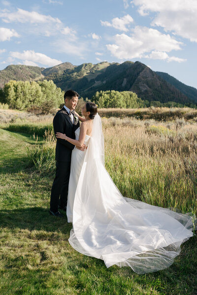 Bride and groom at Eaton Ranch wedding Colorado