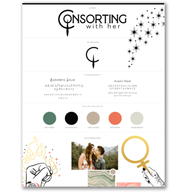 A Branding board for branding services for a company called consorting with her