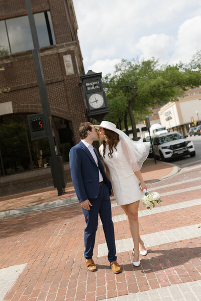 Fort Worth civil ceremony portraits of newlyweds outside the courthouse.