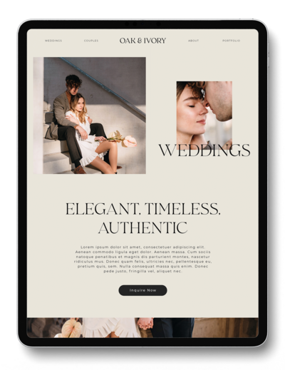 iPad Mockup with elegant, timeless Wedding Photographer Website Template