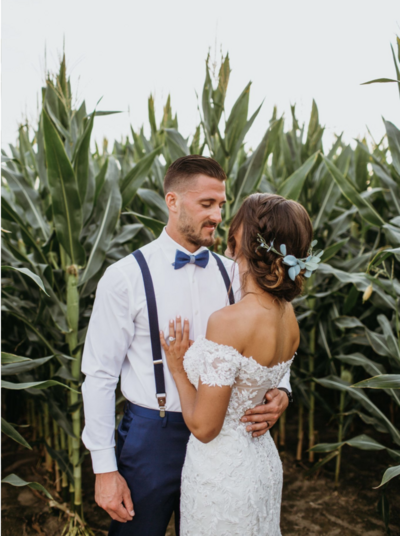 Bride and groom walk up memorial steps at their DC wedding