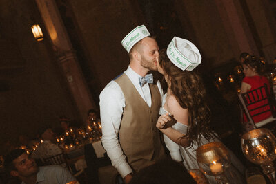 Couple shares a sweet moment during their wedding reception
