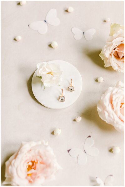 heirloom wedding earrings and flowers