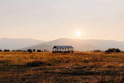 Cattle Springs barn at sunset in Arlee, MT