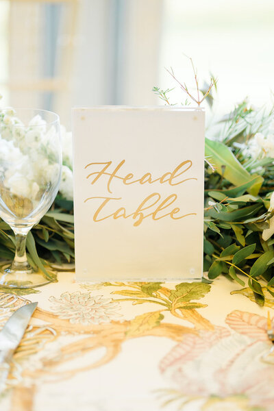 Hand lettered head table sign for wedding at The Spring House Hotel on Block Island